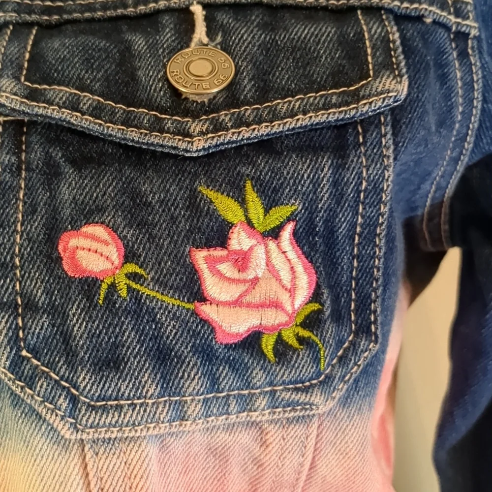 VINTAGE Route 66 Original Clothing Co. Girl's jean jacket with pink embr… - Picture 5 of 14